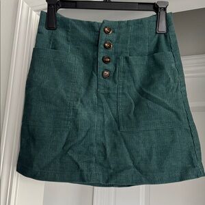 Stylish Classic Deep Teal Green Corduroy Skirt